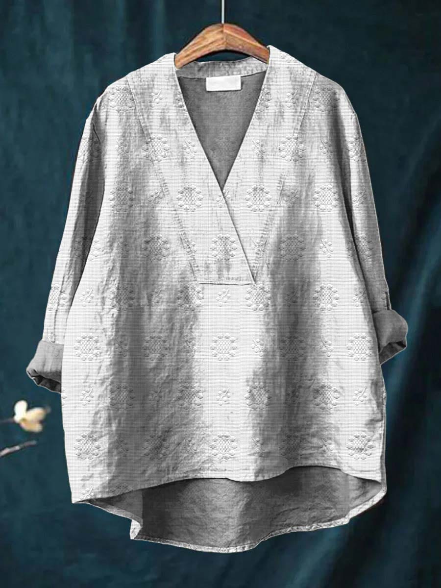 V-Neck Quarter Sleeve Eyelet Embroidered Tunic Top 6