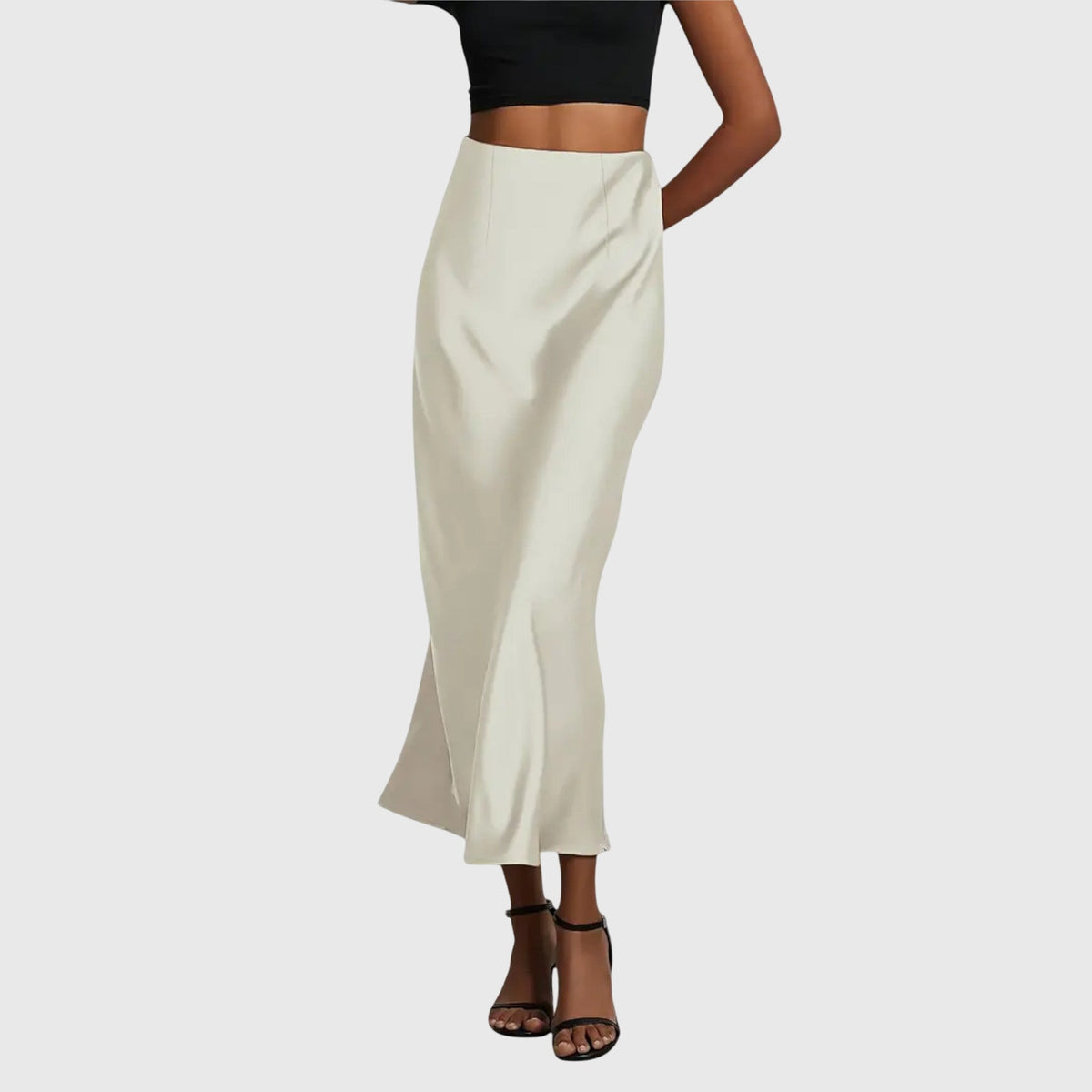 High Waist Satin Fishtail Midi Skirt