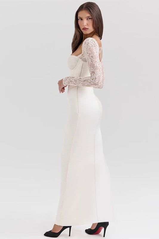 Satin Sweetheart Lace Sleeve Corset Mermaid Maxi Dress - View 8
