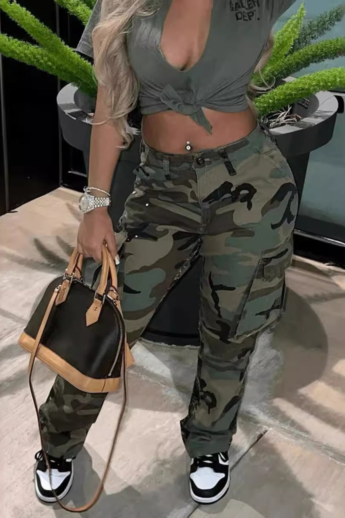High Waist Straight Camo Multicolor Cargo Pants