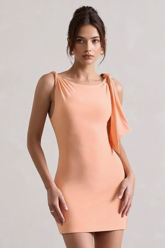 Boat Neck Twist Shoulder Bodycon Mini Party Dress