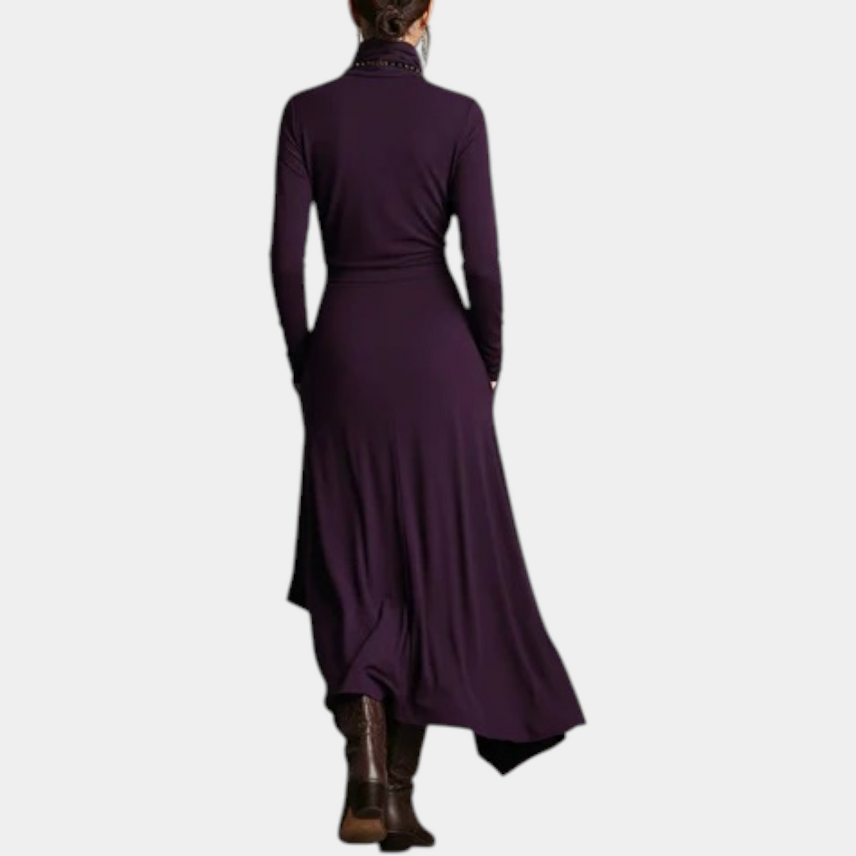 Turtleneck Long Sleeve Asymmetric Draped Maxi Dress 7