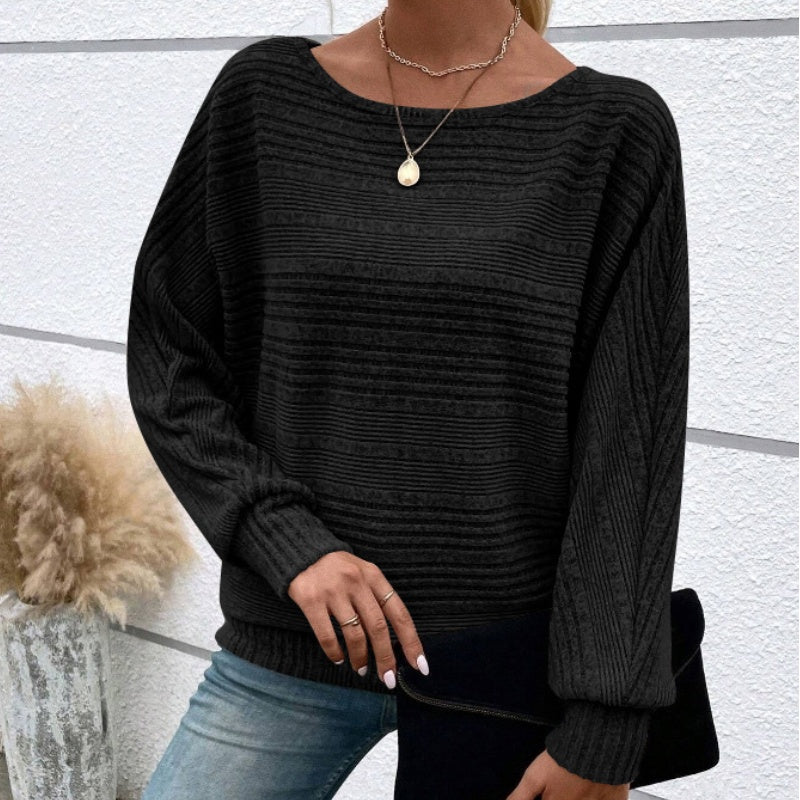 Striped Boat Neck Batwing Long Sleeve Knit Top 6