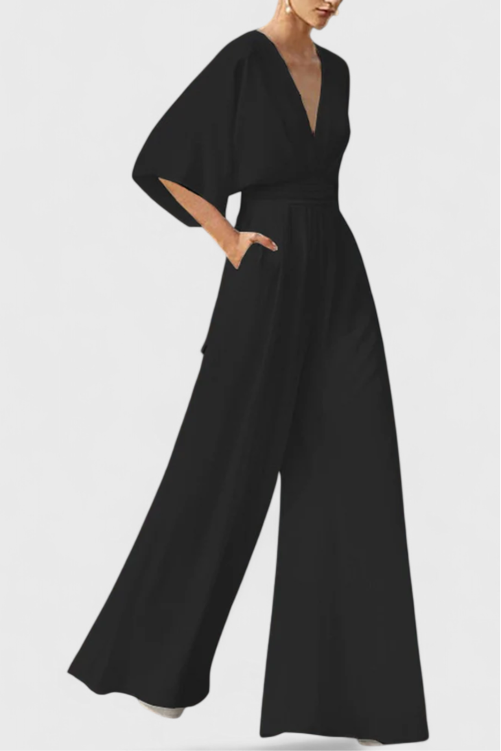 Deep V-Neck Kimono Sleeve Wide Leg Jumpsuit 2