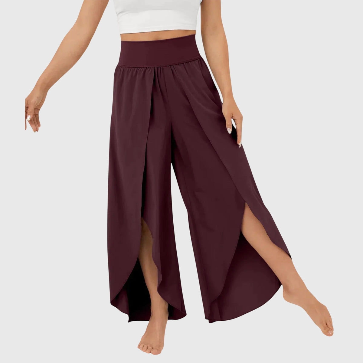 High Waist Split Front Layered Wide Leg Palazzo Pants 10