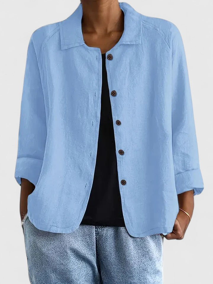 Collared Long Sleeve Button Front Linen Look Shirt 2