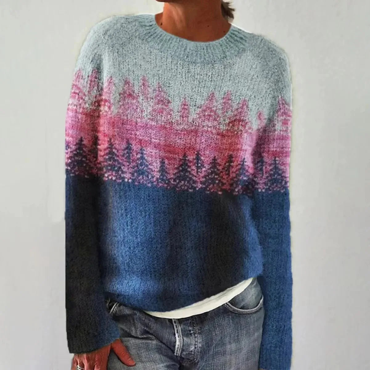 Fair Isle Boat Neck Long Sleeve Knit Sweater 7