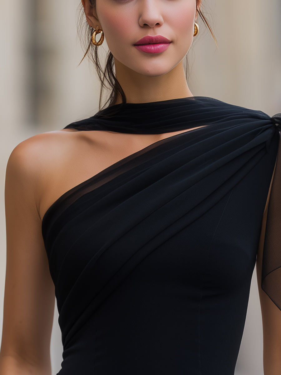 One Shoulder Mesh Drape Sleeveless Top 2