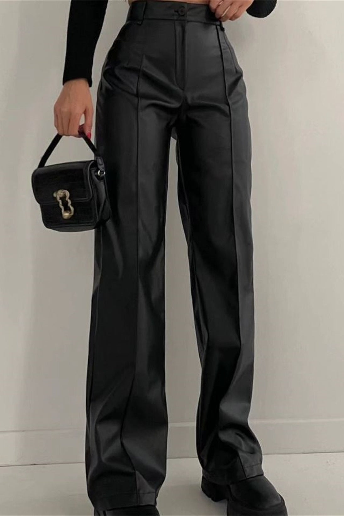 Slim Fit PU Edgy Straight Leg Fashion Pants