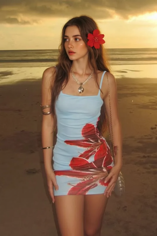 Floral Print Square Neck Spaghetti Strap Ruched Bodycon Mini Dress