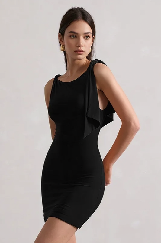 Boat Neck Twist Shoulder Bodycon Mini Party Dress - View 7