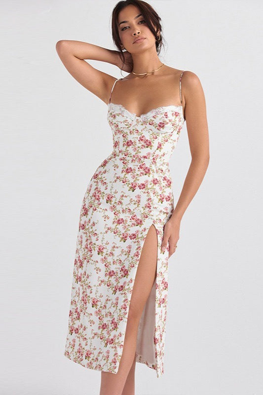 Velvet Deep V-Neck High Split Slip Maxi Dress - View 3