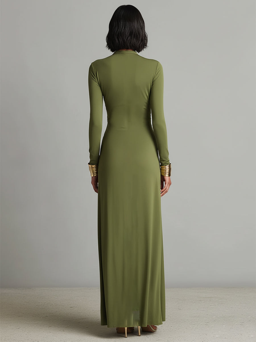 Deep V-Neck Long Sleeve Twist Front Maxi Dress 7