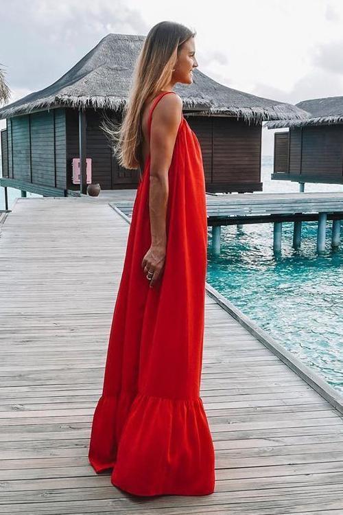Spaghetti Strap V-Neck Tiered Ruffle Hem Maxi Dress - View 25