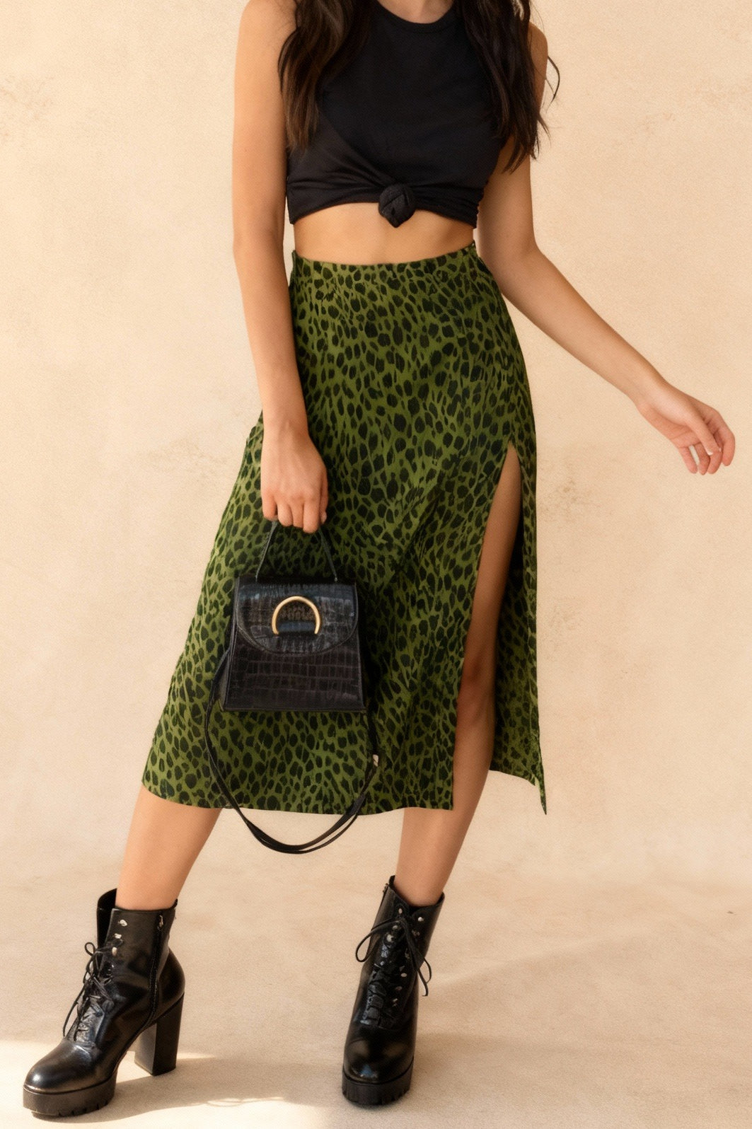 JuliaFashion- Street Wear Elastic Split Midi Skirt