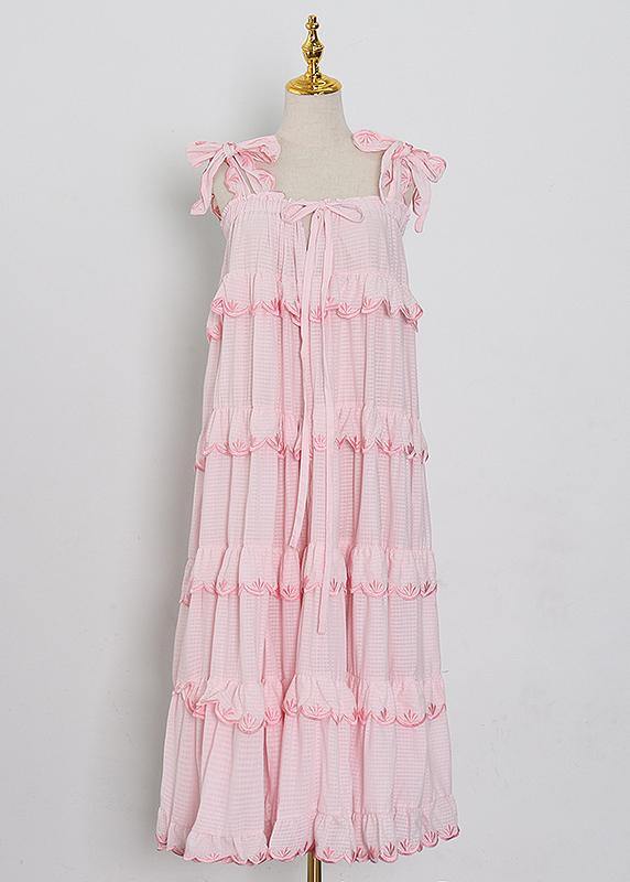 Spaghetti Strap Tiered Ruffle Scallop Embroidered Low Back Maxi Dress - View 4