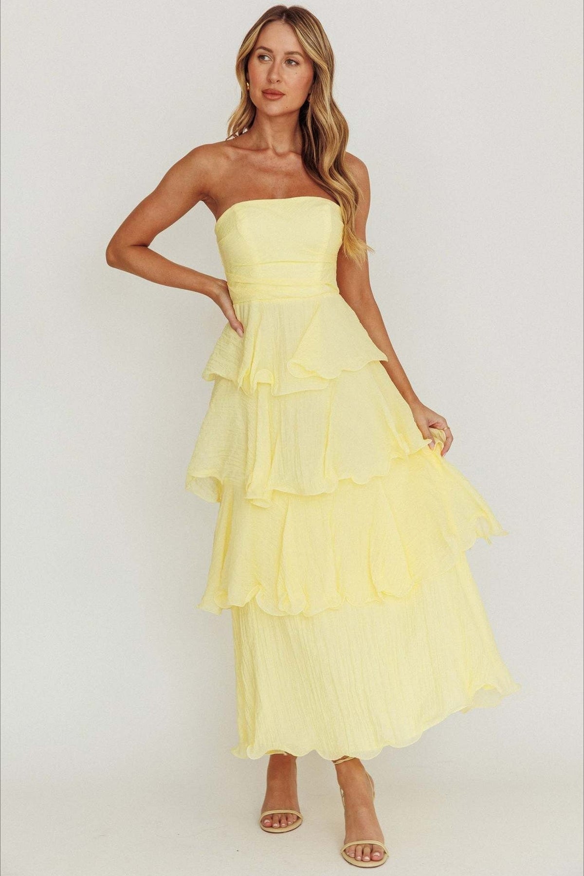 Strapless Tiered Ruffle Fit and Flare Midi Dress - View 9