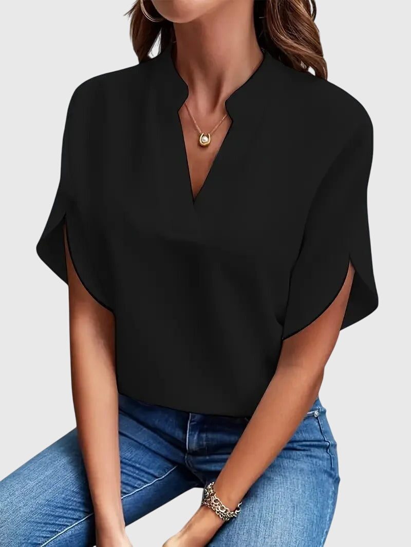 Notch V-Neck Short Sleeve Blouse 6