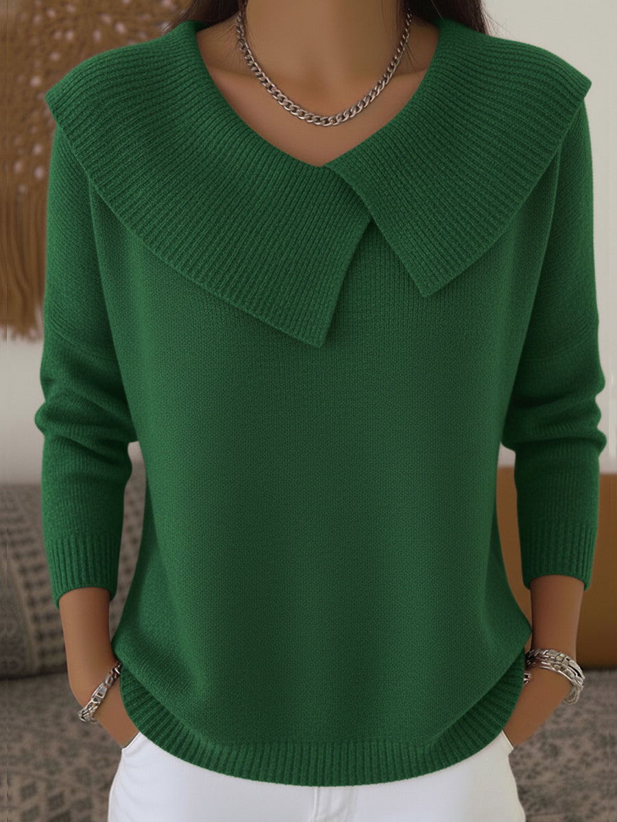 Oversized Collar V-Neck Long Sleeve Knit Sweater 2