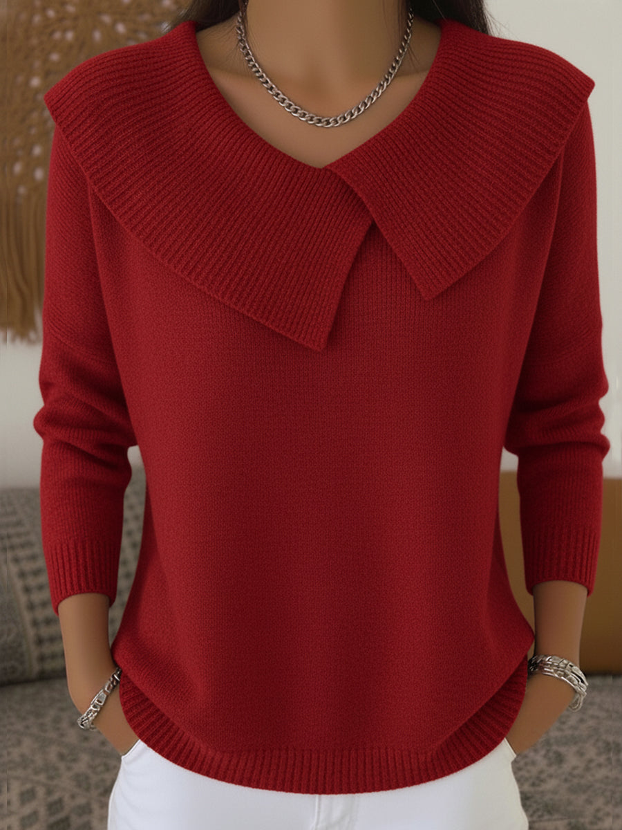 Oversized Collar V-Neck Long Sleeve Knit Sweater 3