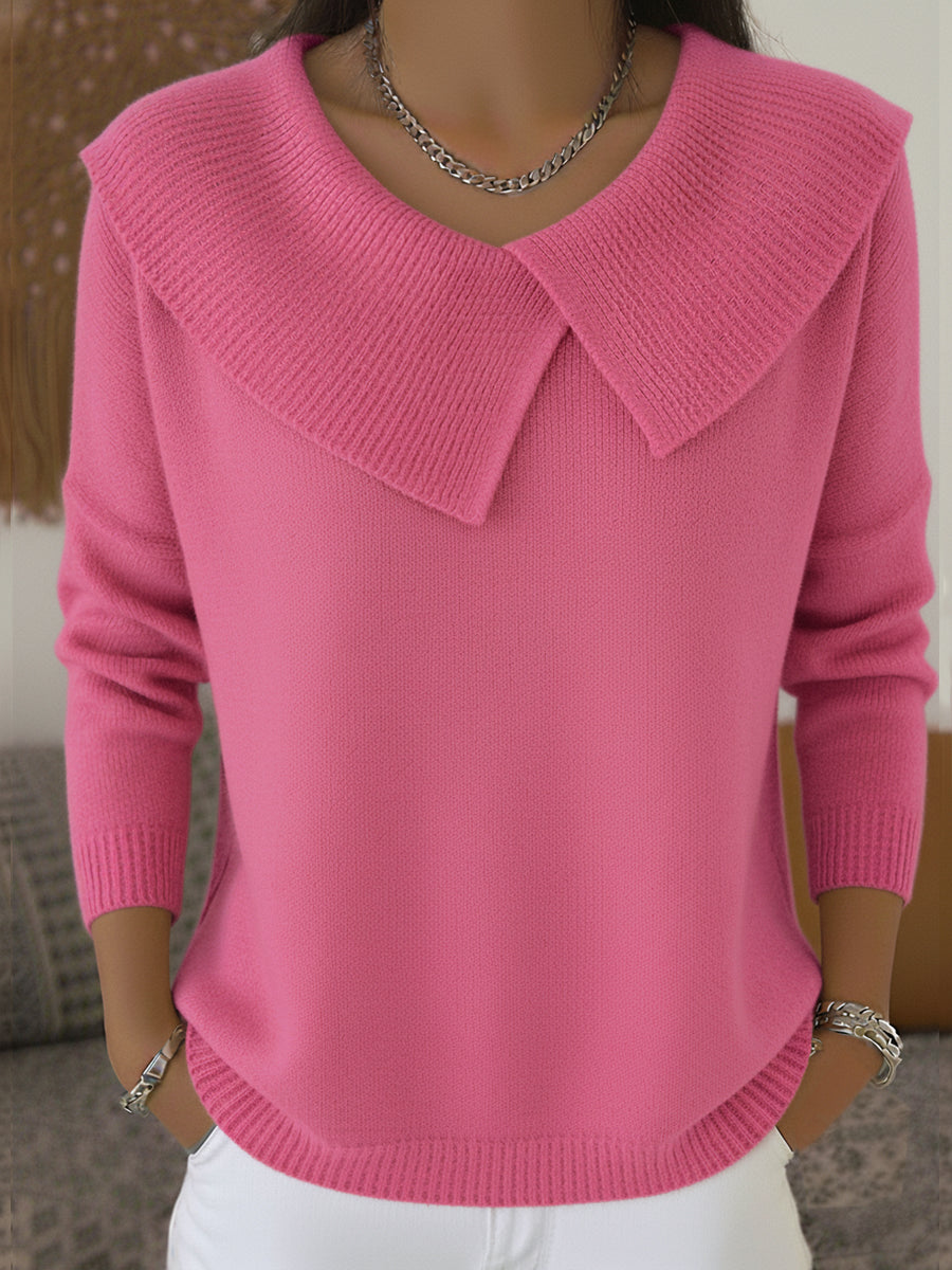 Oversized Collar V-Neck Long Sleeve Knit Sweater 4