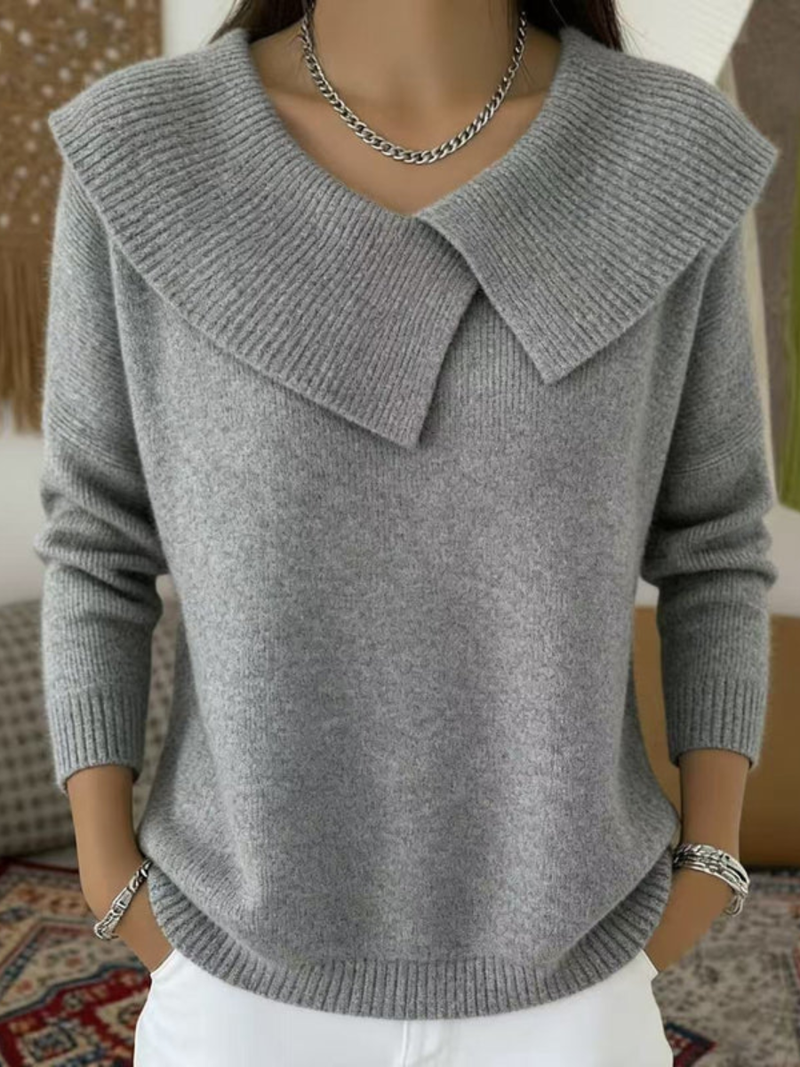 Oversized Collar V-Neck Long Sleeve Knit Sweater 5