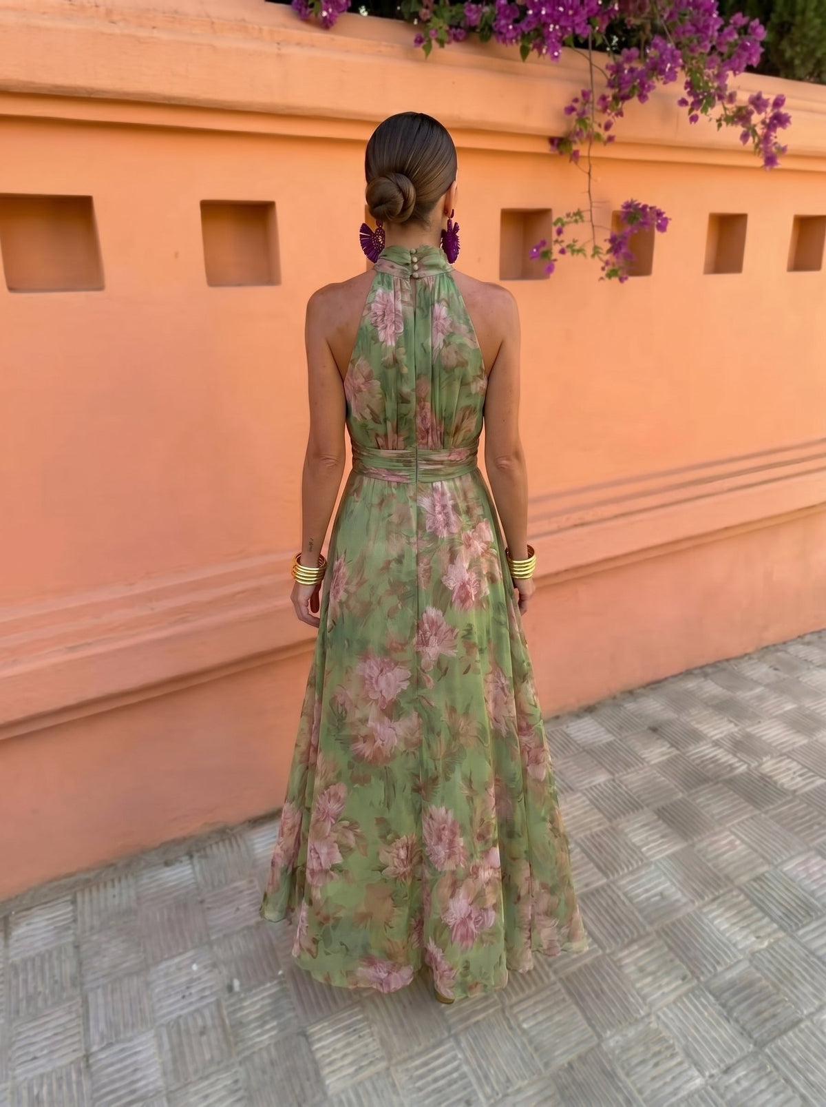 Floral Halter Neck Sleeveless Maxi Dress 3