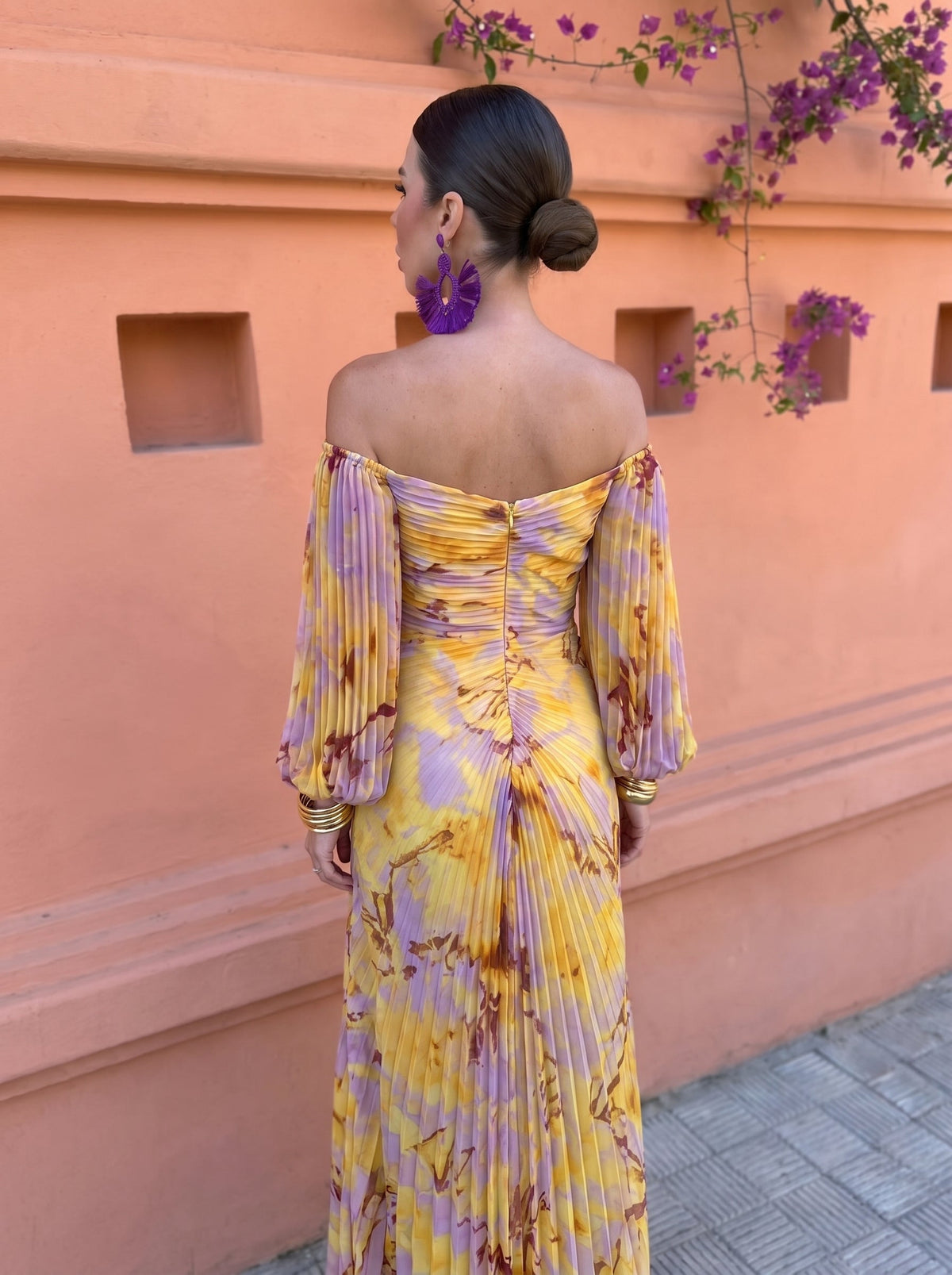 Floral V-Neck Long Sleeve Ruched Embellished Maxi Dress 3