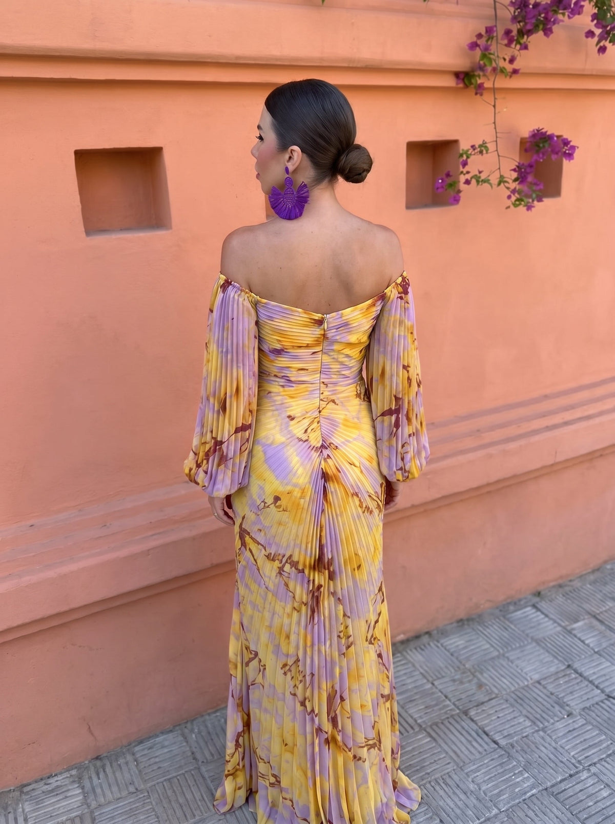 Floral V-Neck Long Sleeve Ruched Embellished Maxi Dress 4