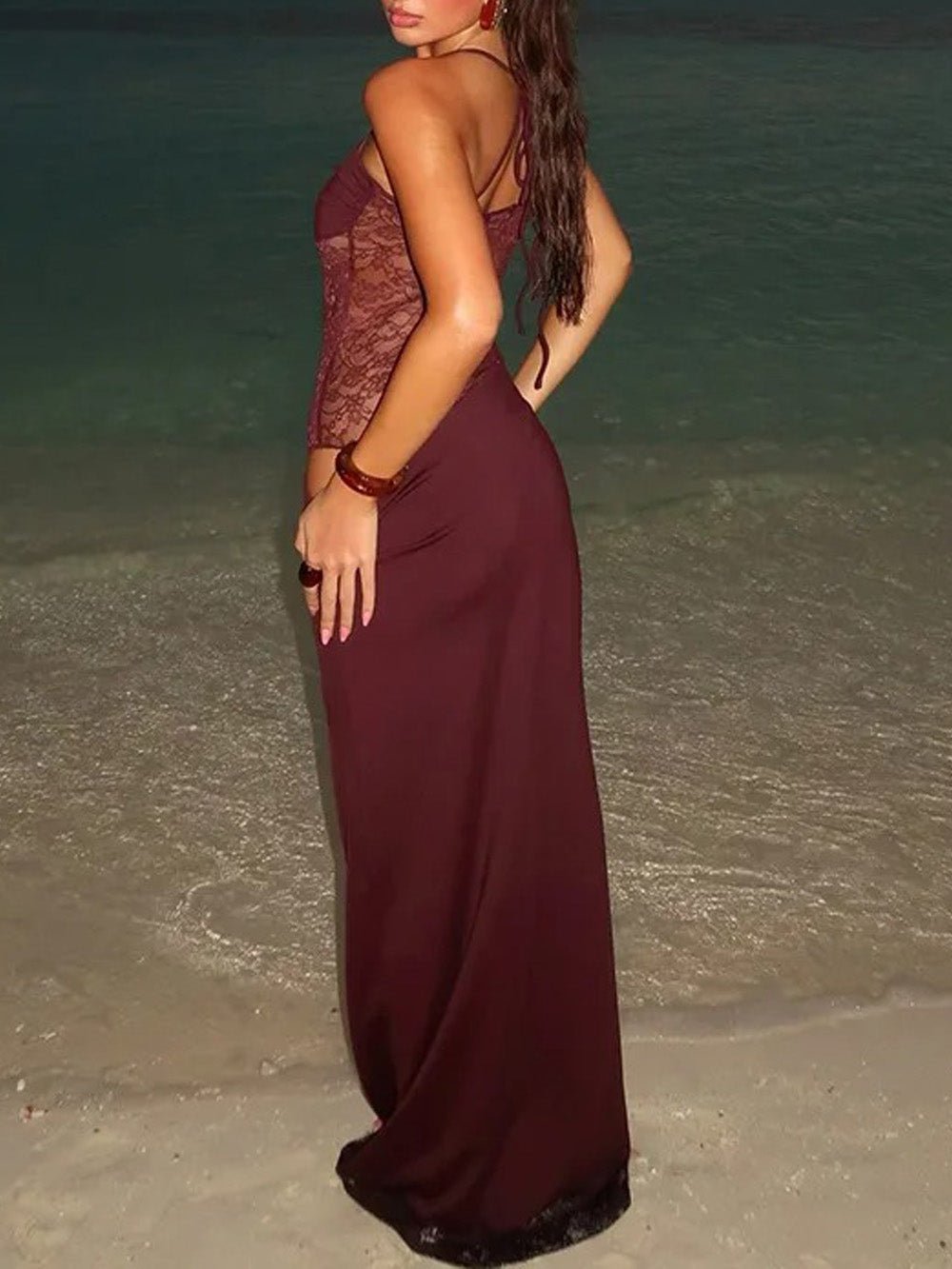 Camille Lace Maxi Dress in Red - View 4