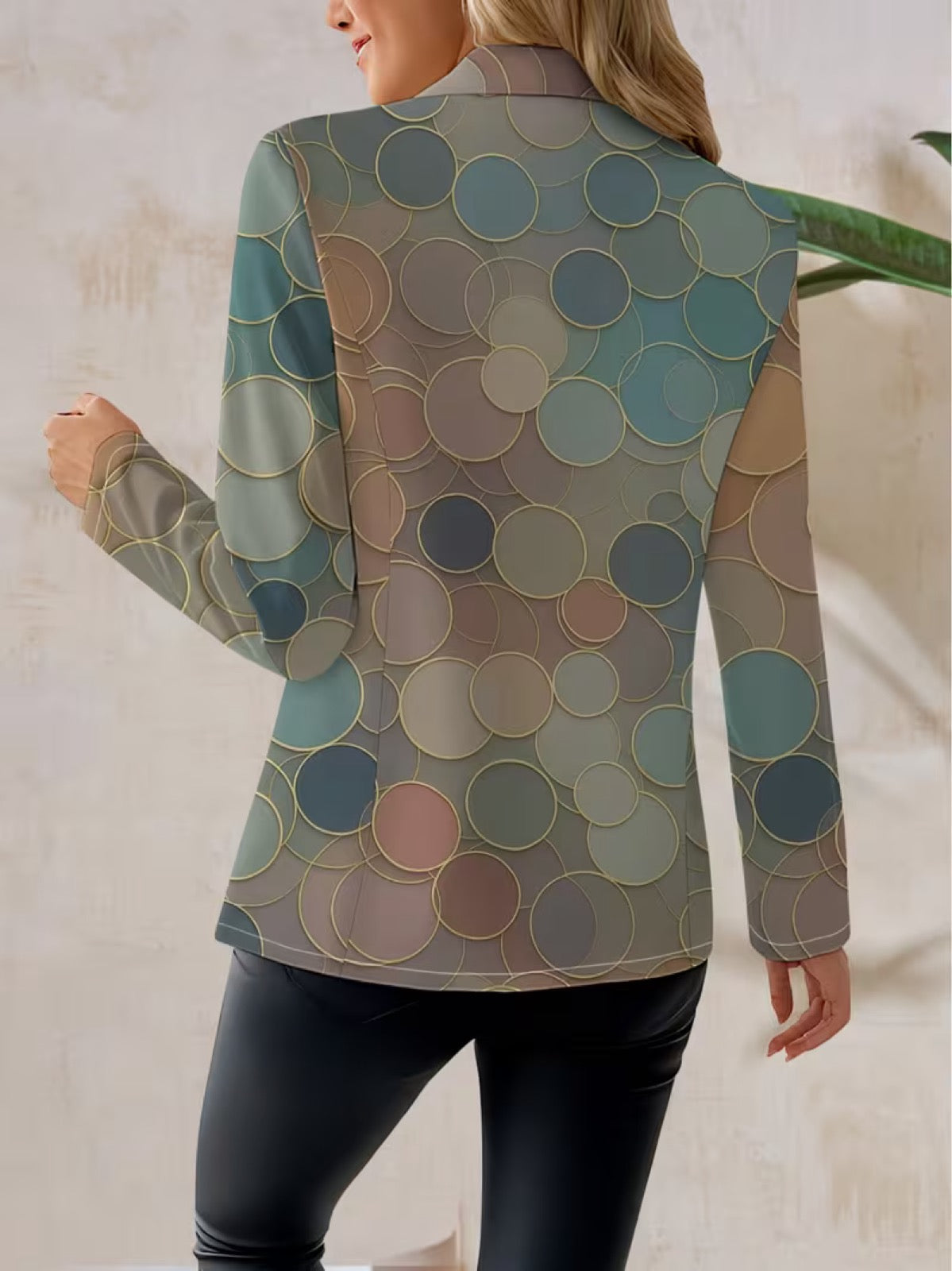 Dot Print Notch Lapel Single Button Cropped Blazer 5