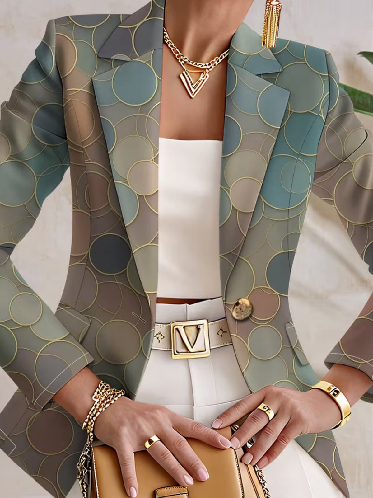 Dot Print Notch Lapel Single Button Cropped Blazer 6