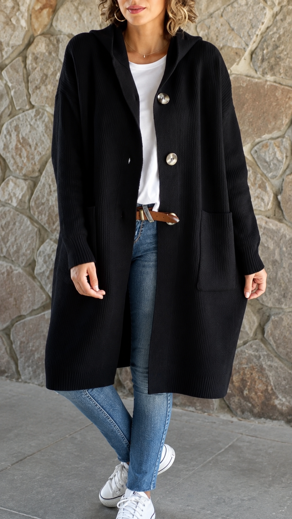 Hooded Longline Open Front Pocket Cardigan 2