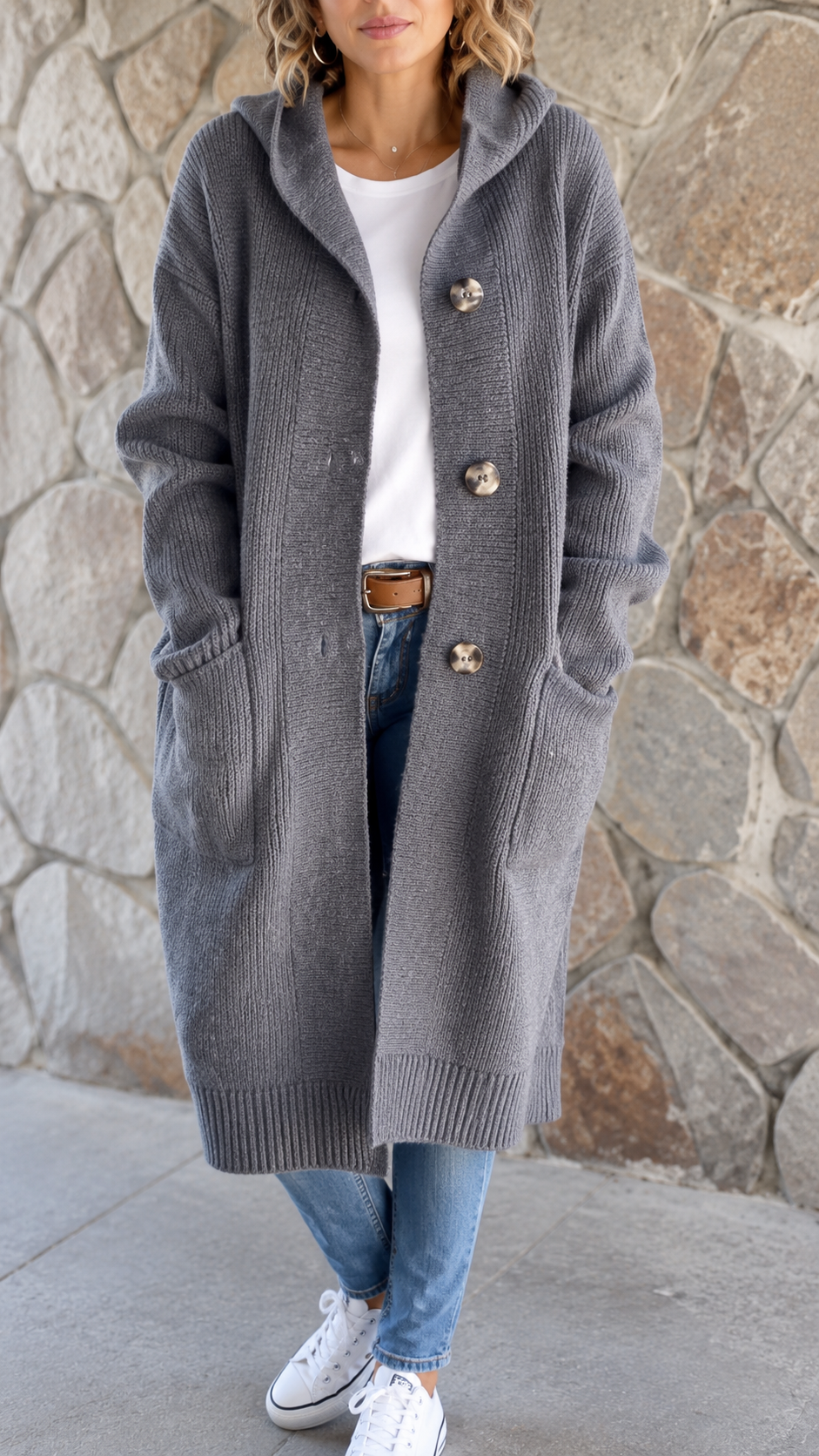 Hooded Longline Open Front Pocket Cardigan 3