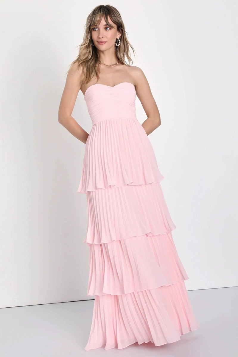 Strapless Ruched Tiered Ruffle Formal Dress - View 3