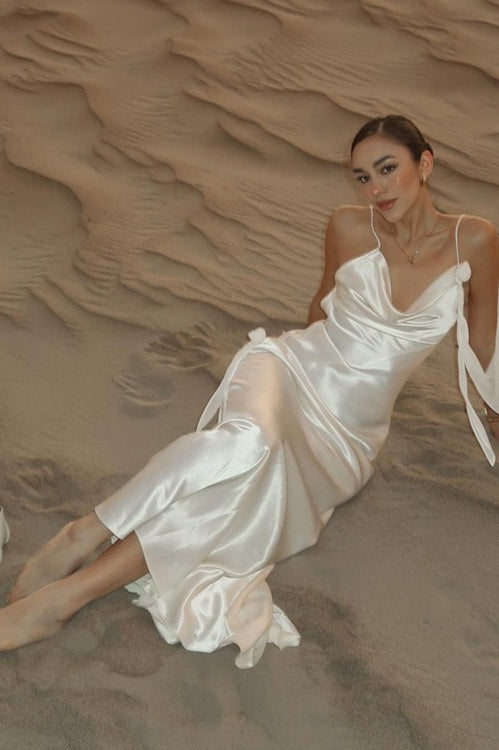 Cami Backless Maxi Silk Dress in White - View 2