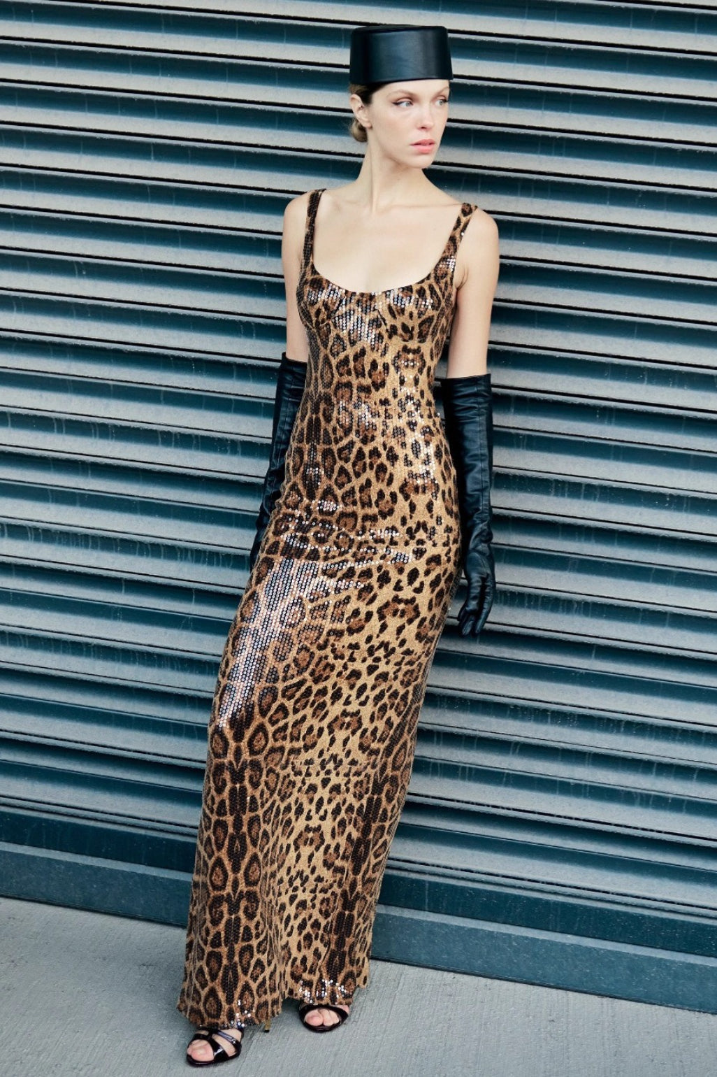 Leopard Sequin Sheer Cape Cut Out Mermaid Maxi Gown - View 6