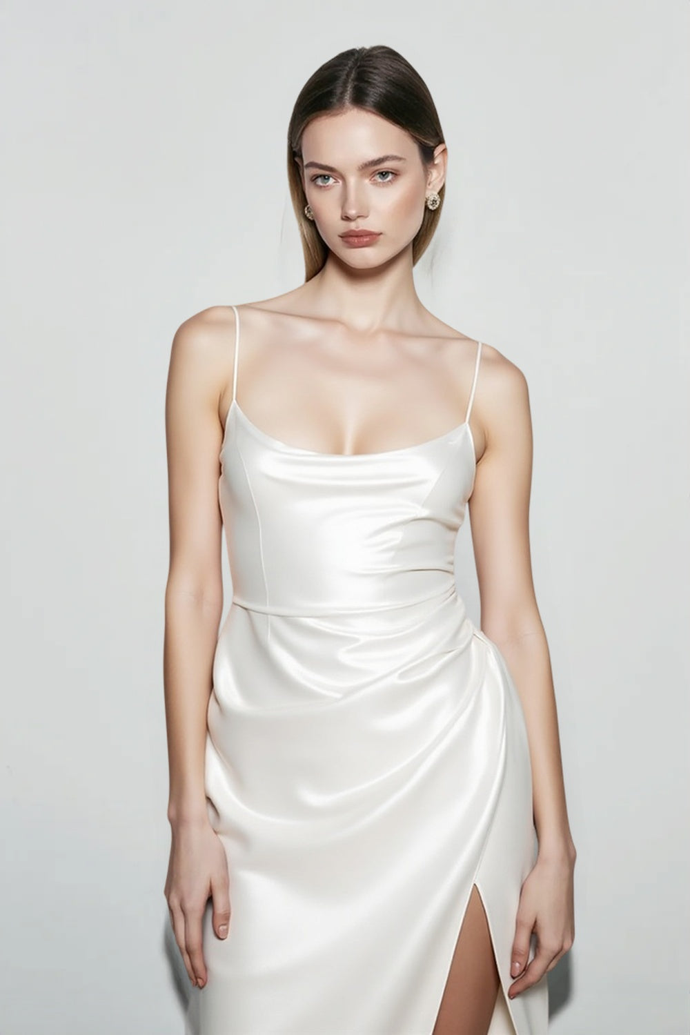 Satin Split Spaghetti Strap Bodycon Cocktail Dress - View 5