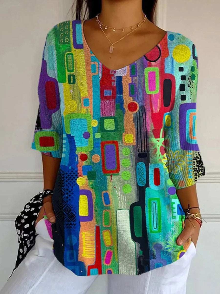 Abstract Art Print V-Neck Tunic Top