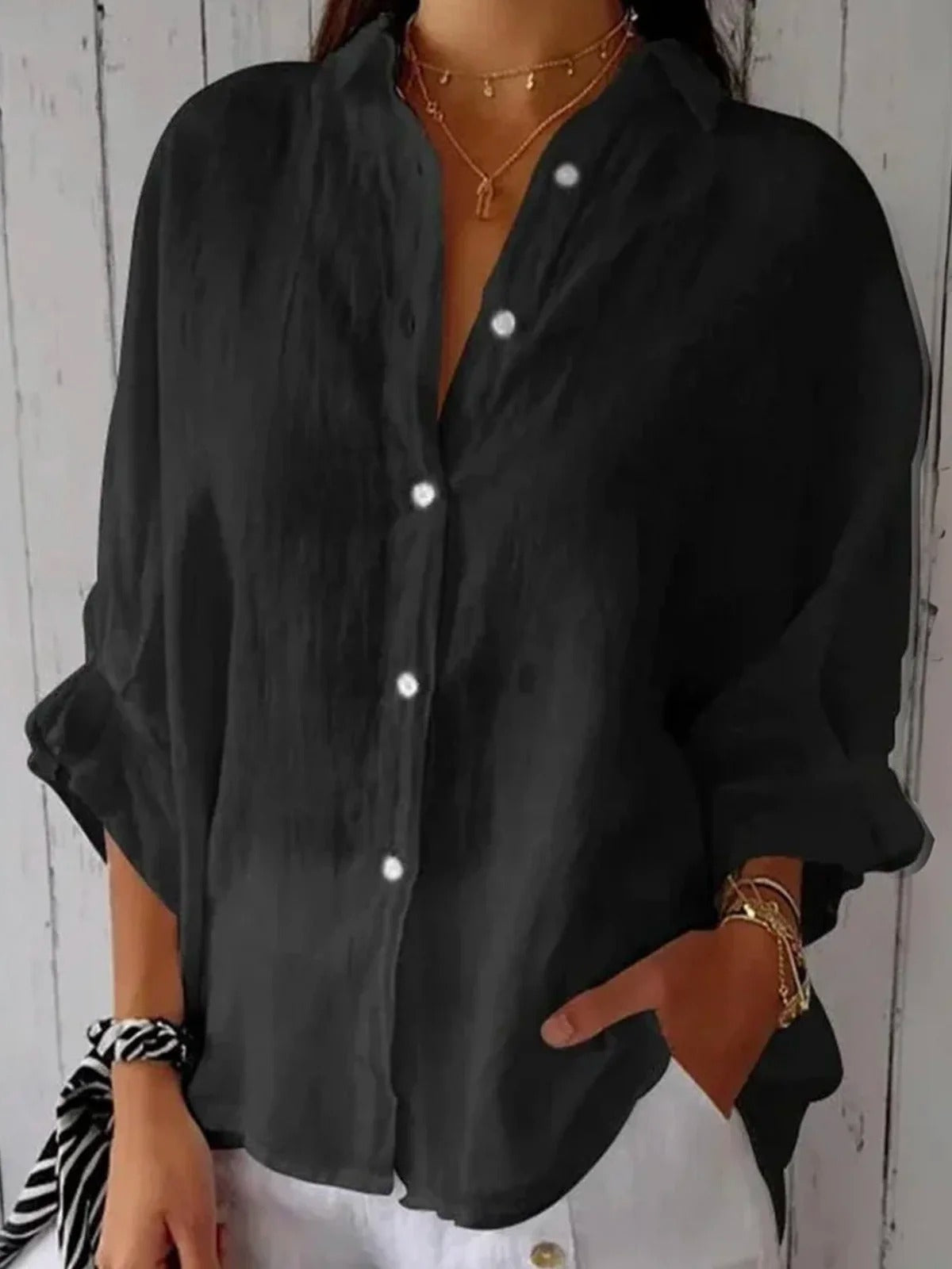 Collared Button Front Long Sleeve Shirt 2