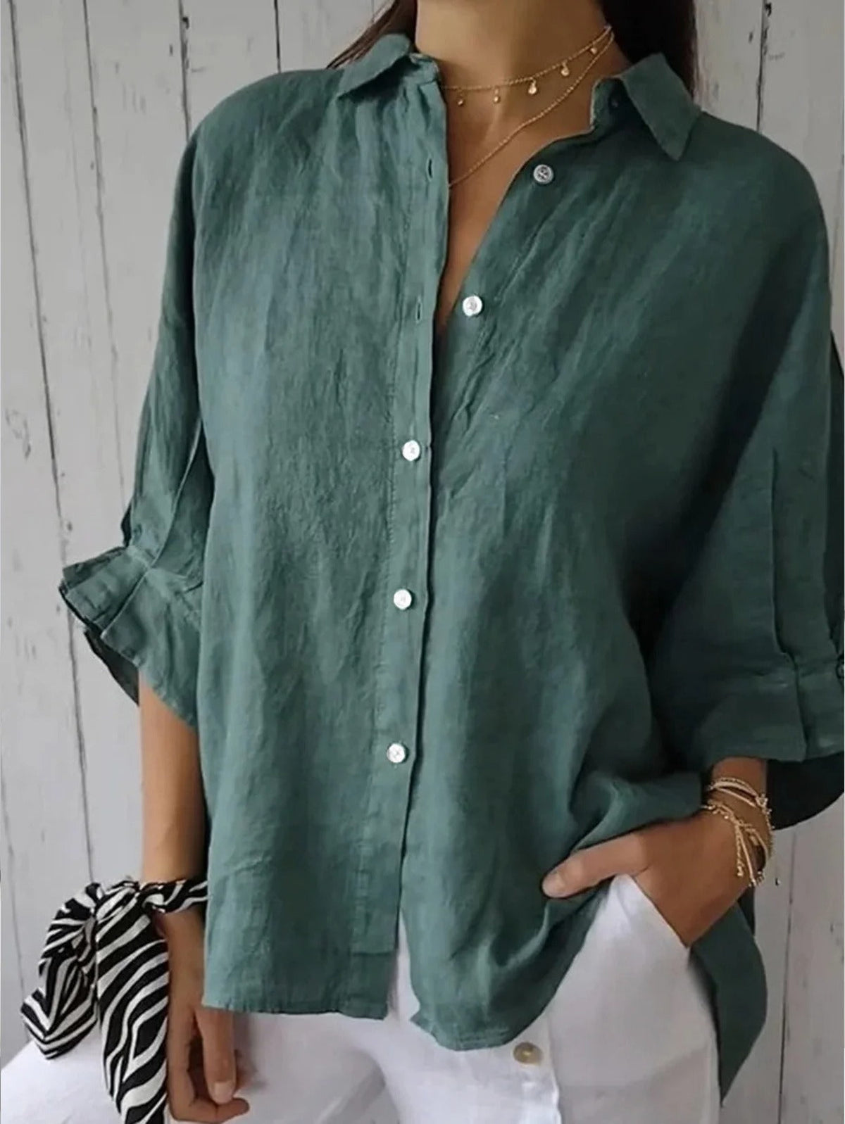 Collared Button Front Long Sleeve Shirt 4