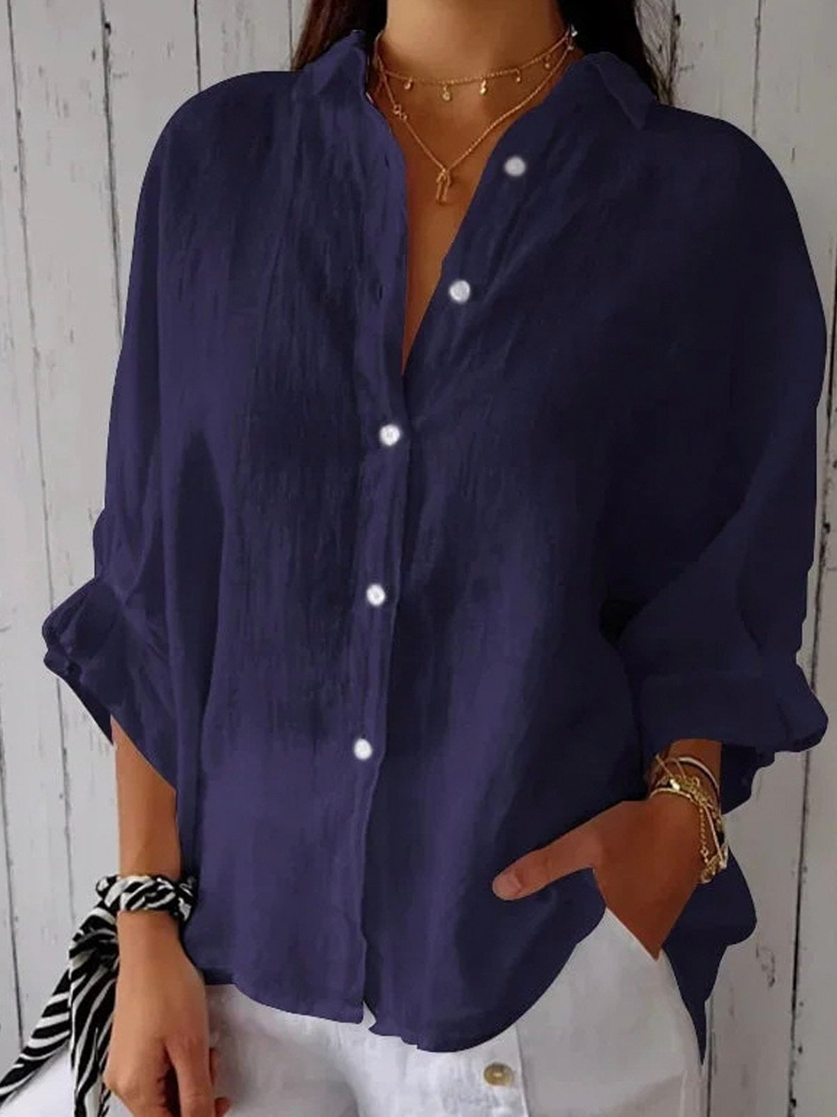 Collared Button Front Long Sleeve Shirt 5