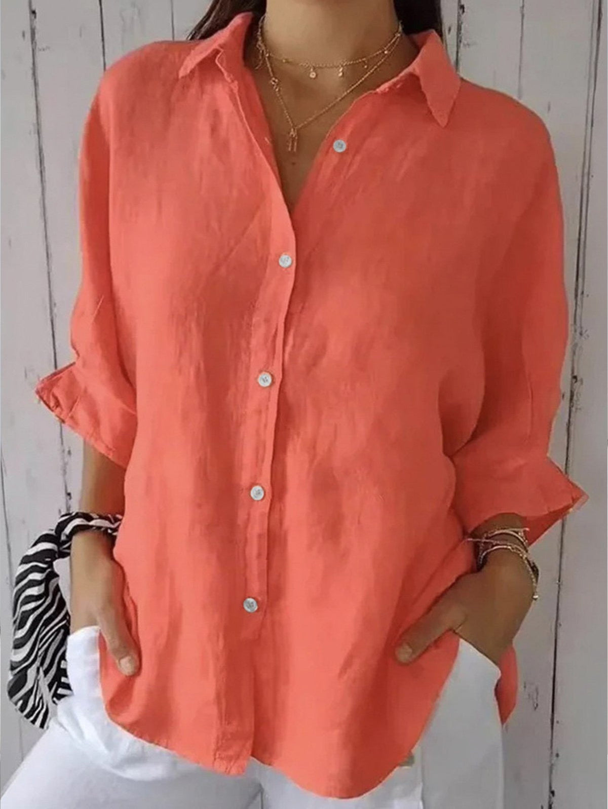 Collared Button Front Long Sleeve Shirt