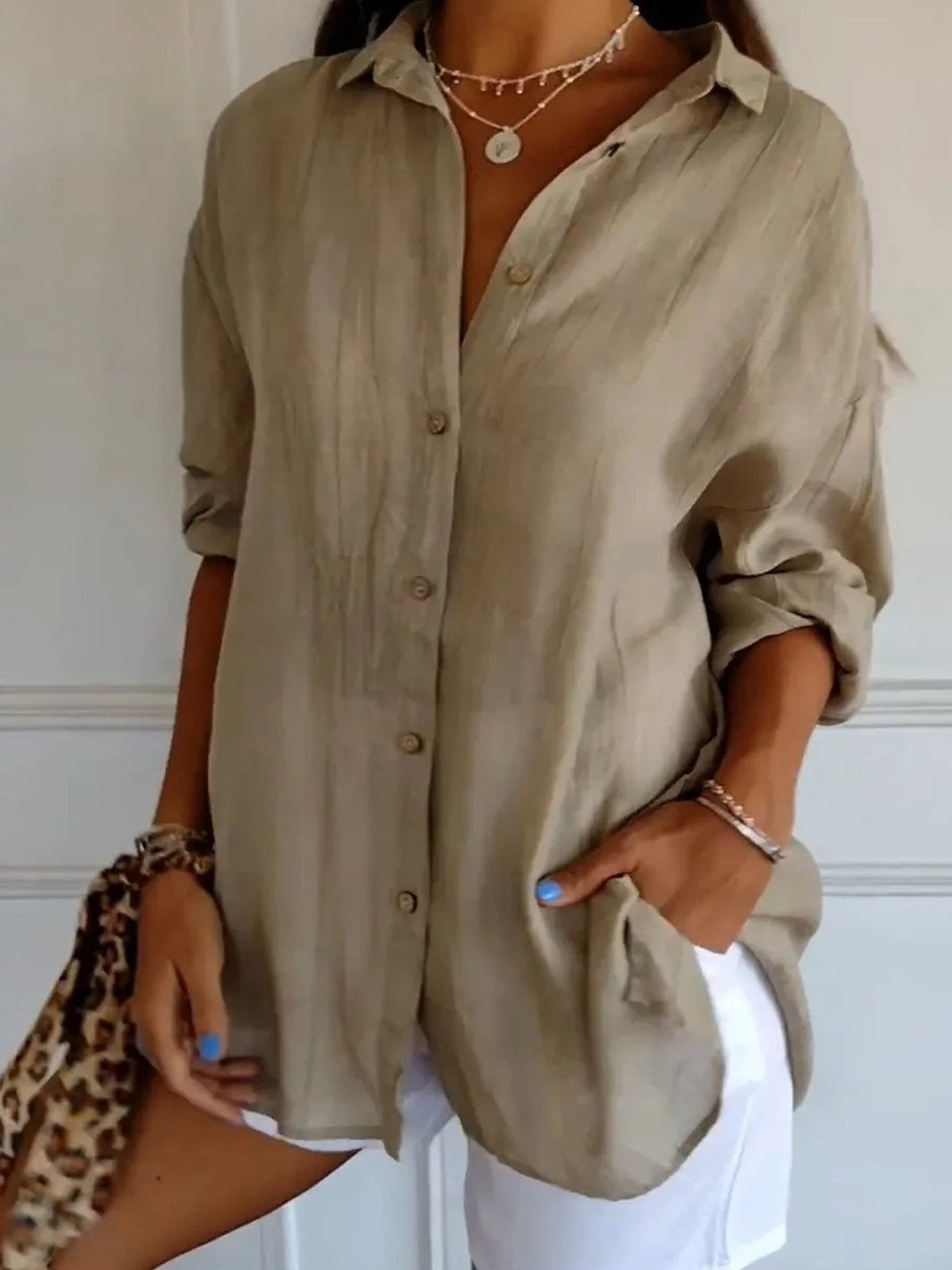 Button Front Collared Long Sleeve Shirt 5