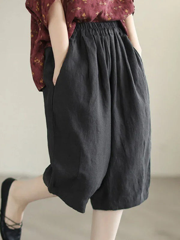 High Waist Loose Linen Look Shorts 3