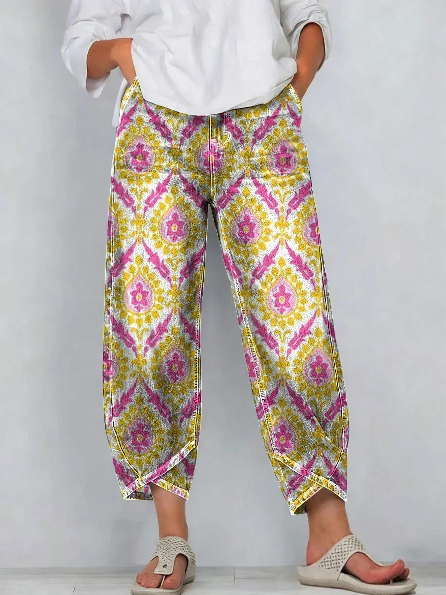 High Waist Floral Print Tapered Cropped Pants