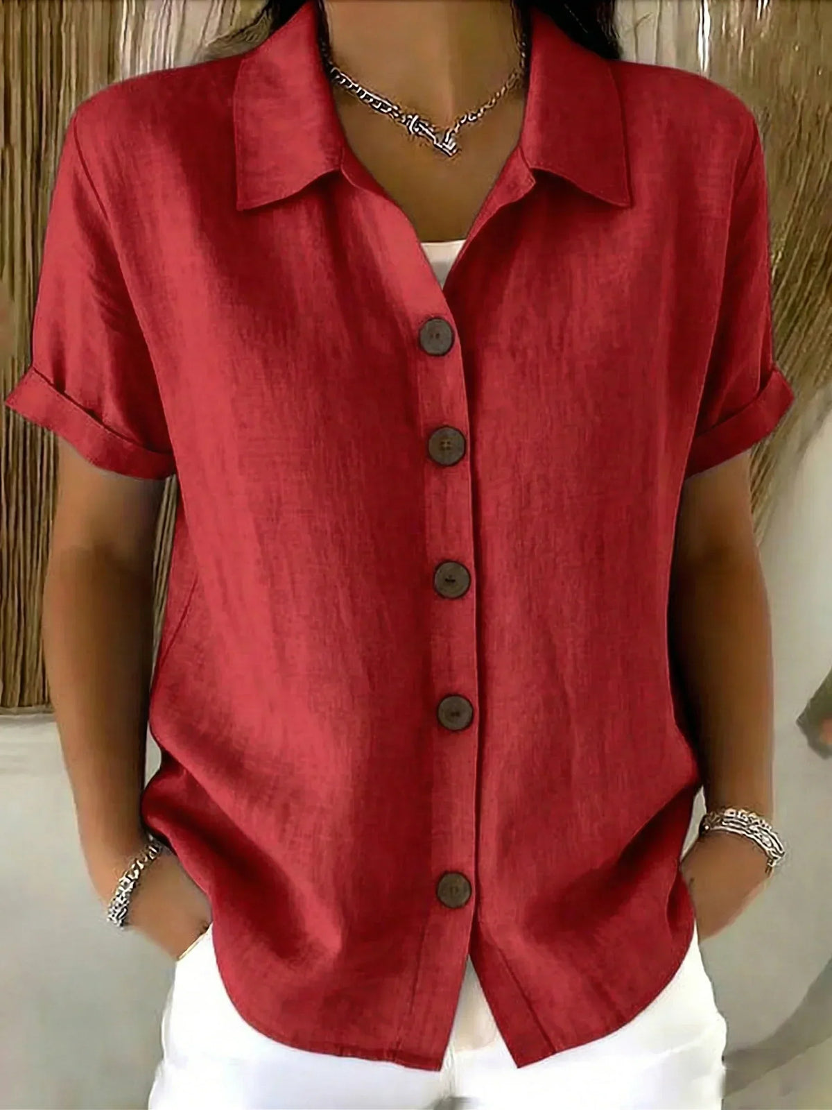 Collared Short Sleeve Button Up Shirt 2