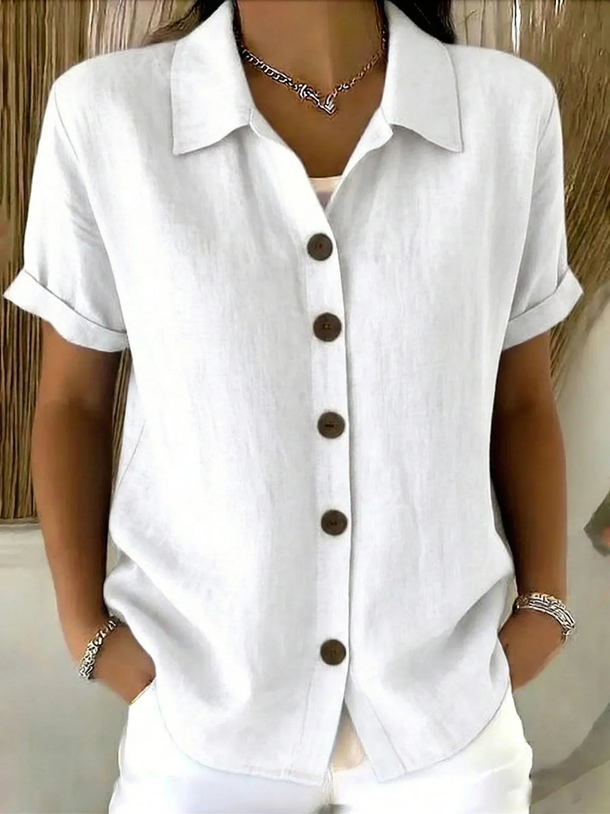 Collared Short Sleeve Button Up Shirt 4