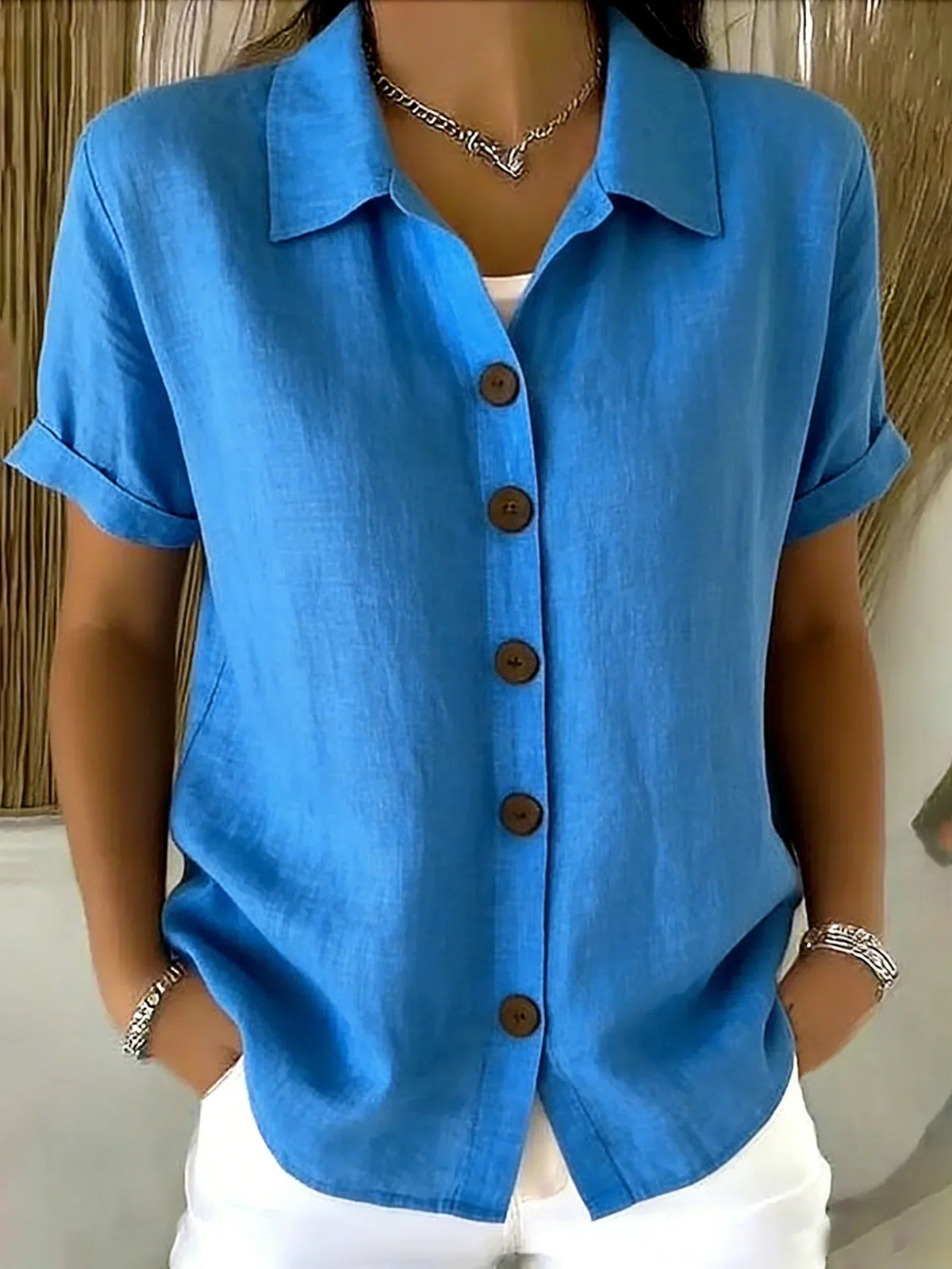 Collared Short Sleeve Button Up Shirt 5