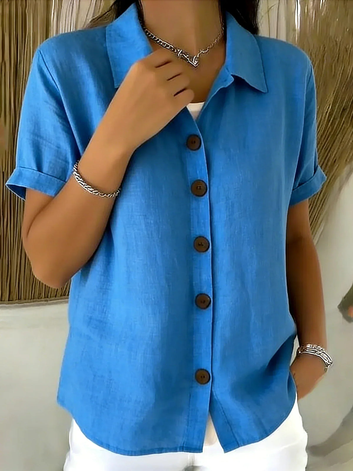 Collared Short Sleeve Button Up Shirt 6